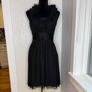 White House Black Market Black Ruffle Dress Gothic Dark Romantic Size 4